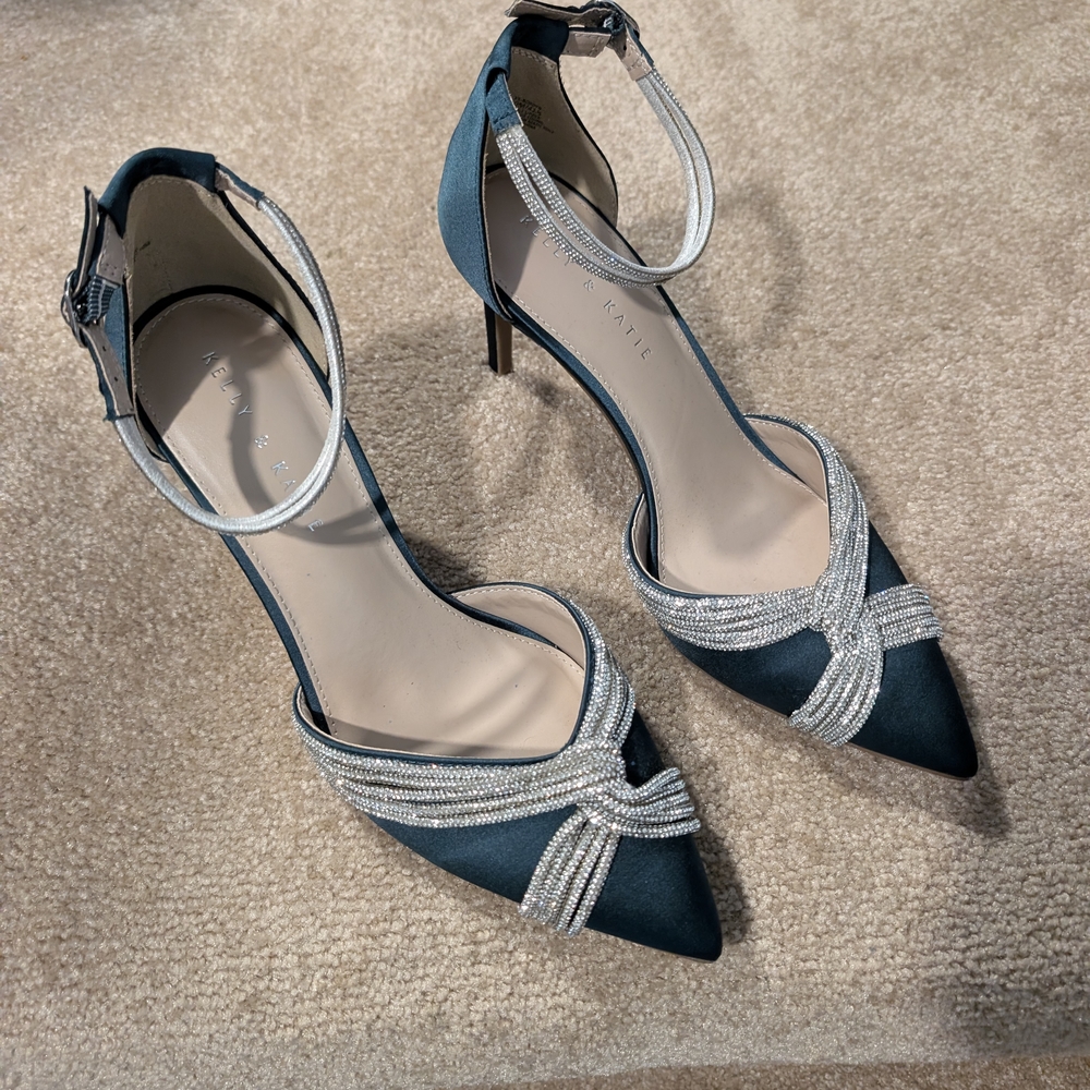 Elegant Green and Silver Women's Heels